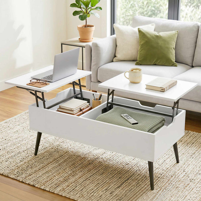 Couchtisch mit anhebbarem Oberteil und verstecktem Stauraum, 100 x 50 cm, Weiß