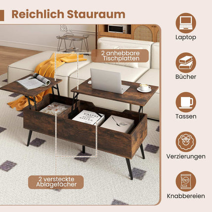 Couchtisch mit anhebbarem Oberteil, verstecktem Stauraum und verstellbarer Höhe