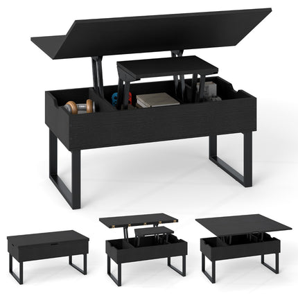 Konferenční stolek se zvedací deskou a skrytým úložným prostorem, černý, design 3v1