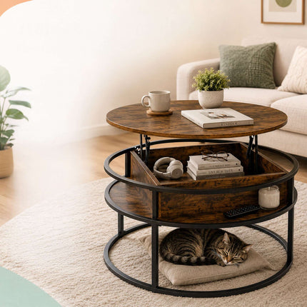 Lift-Top Coffee Table with Storage, Black Industrial Design