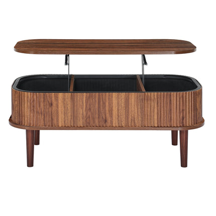 Lift Top Oval Coffee Table, Fluted Walnut, 3 Storage
