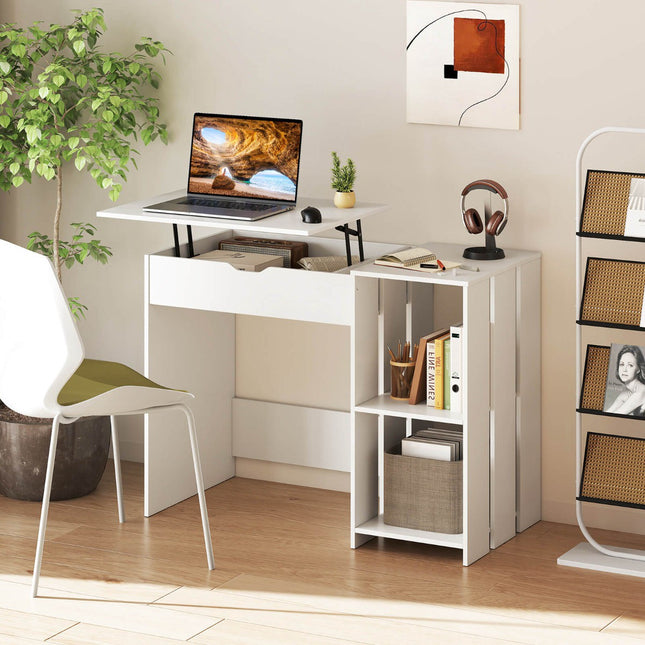 Počítačový stůl sed-stoj se zvedací deskou, 100 x 49 cm, bílý