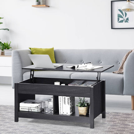 Konferenční stolek se zvedací deskou a úložným prostorem, 109 cm, černý