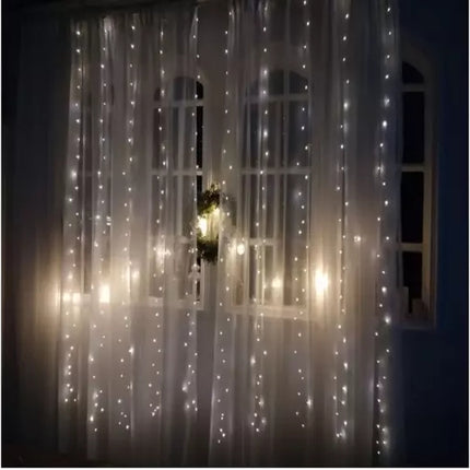 Světelný závěs 300 LED USB, studená bílá, KŚ19766