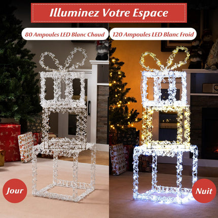 Svítící vánoční dárkové krabice, sada 3 ks, LED, venkovní