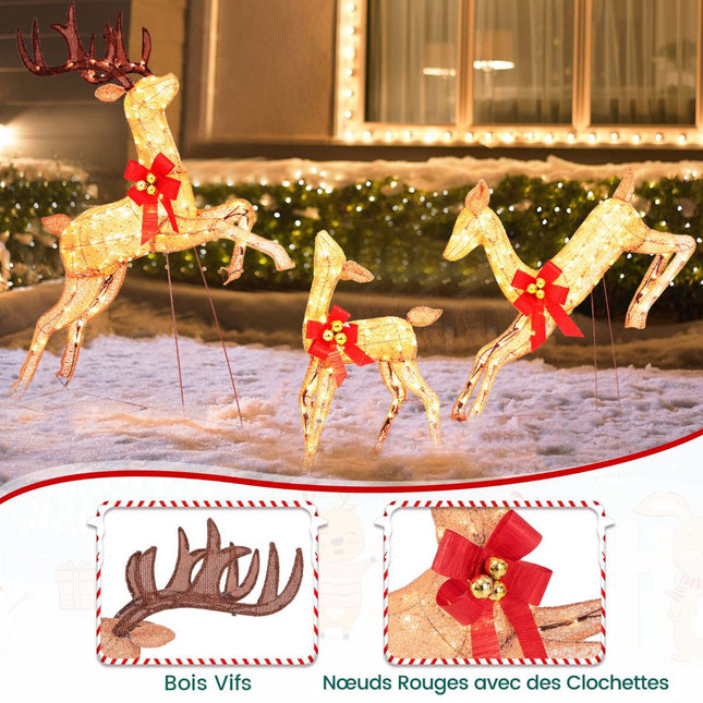 Lighted Christmas Reindeer Set, 3-Piece, 255 Warm Lights