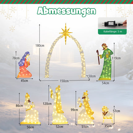 Svítící betlém, sada 7 ks, 1,5 m, 310 LED