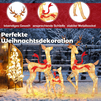 Svítící rodina sobů, sada 3 ks, 440 LED teplá bílá