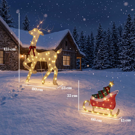 Lighted Reindeer & Sleigh Outdoor Christmas Decor, 95 LEDs