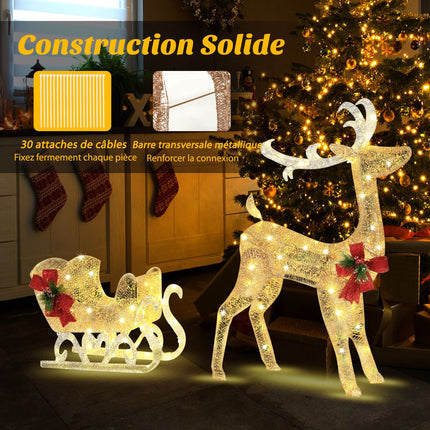 Svítící sob se saněmi, 100 LED teplá bílá, interiér i exteriér