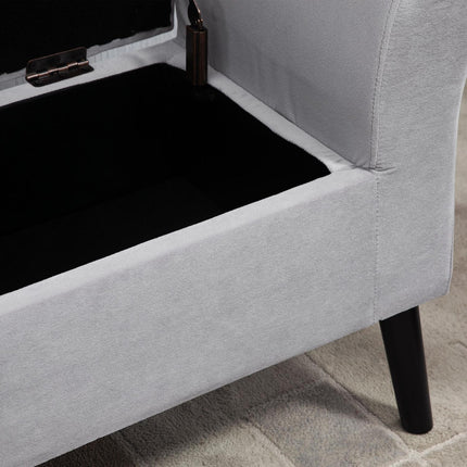 Sametová čalouněná lavice s úložným prostorem, moderní design, světle šedá