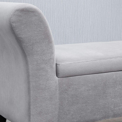 Sametová čalouněná lavice s úložným prostorem, moderní design, světle šedá