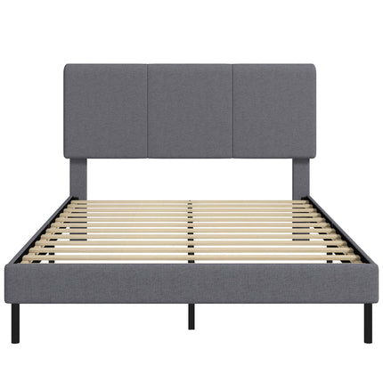 Linen-Look Bed Frame 140 x 200 cm with Adjustable Headboard, Dark Grey, 12 Slats