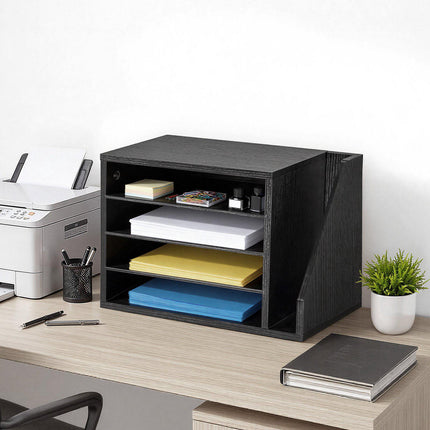 Literature Organizer, 4 Compartments, Side File Holder, Black