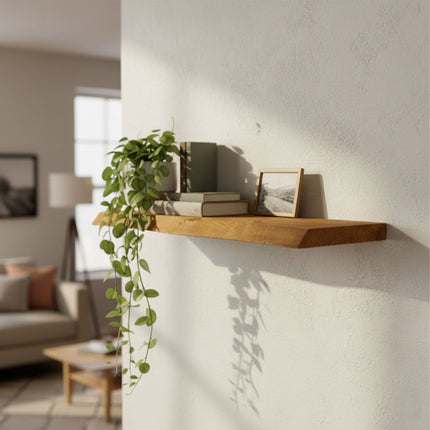 Massivholzregal mit Naturkante – Rustikales schwebendes Design