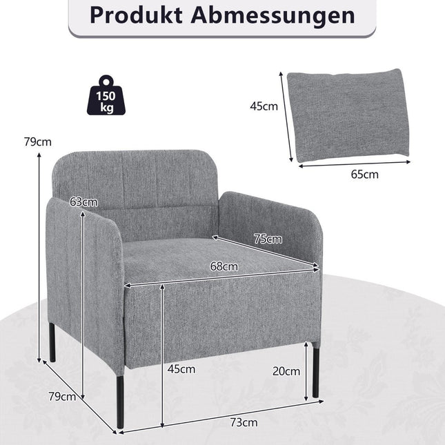 Living Room Armchair with Adjustable Foot Pads, Gray, 73x79x79 cm