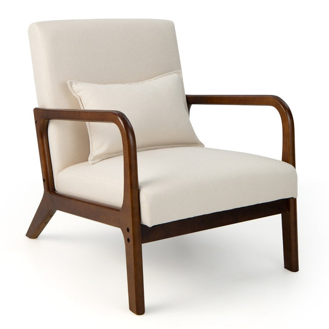 Living Room Lounge Chair, Padded, Wood Armrests, Beige