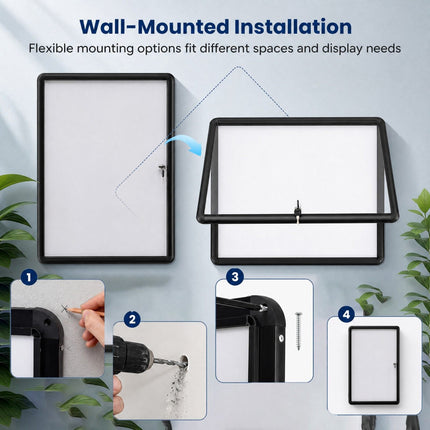 Lockable Display Case, Magnetic & Writable, 90x65 cm, Black