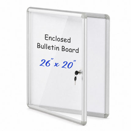 Lockable Display Case with Magnetic Writable Back, 90x65 cm, Silver