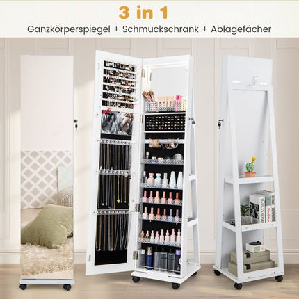Abschließbarer Schmuckschrank mit Spiegel & verstellbaren Einlegeböden