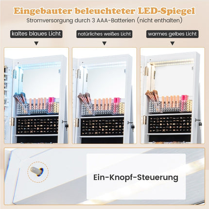 Abschließbarer Schmuckschrank mit Spiegel & verstellbaren Einlegeböden