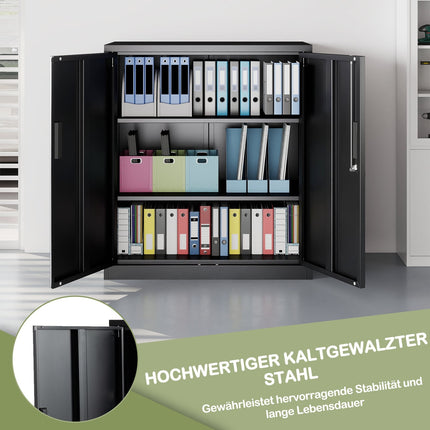 Lockable Metal Storage Cabinet, Adjustable Shelves, Black