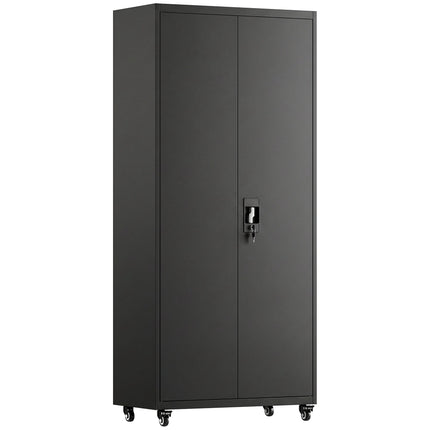 Lockable Steel Storage Cabinet with Wheels, Adjustable Shelves