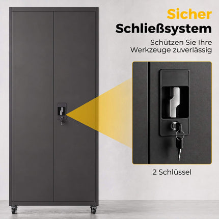 Lockable Steel Storage Cabinet with Wheels, Adjustable Shelves