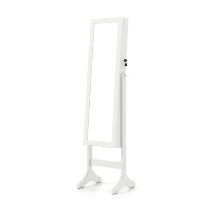Lockable White Jewelry Cabinet with Full-Length Mirror