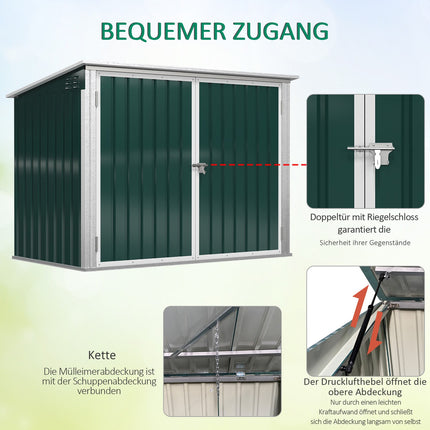 Uzamykatelný pojízdný ocelový box, pojme 2 popelnice, zelený