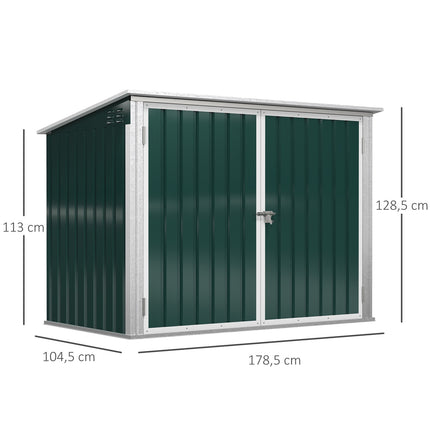 Uzamykatelný pojízdný ocelový box, pojme 2 popelnice, zelený