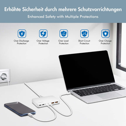 LogiLink 100W GaN Charger with 4x USB-C and 2x USB-A Ports, White, PD 3.0