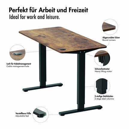 LogiLink Electric Height-Adjustable Desk 1200 x 600 mm, Black/Brown, 70 kg Load