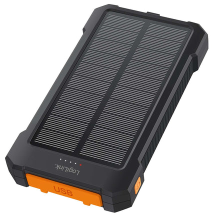 LogiLink Solar Power Bank 10,000 mAh with 20W PD, IP64, LED Flashlight, Black