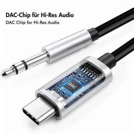 LogiLink USB-C to 3.5 mm Jack Audio Cable with DAC, 1 m, Black, Stereo