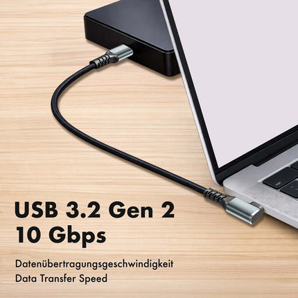 LogiLink USB-C to USB-C Cable 0.5 m, 90° Angled, 100W PD, Grey/Black, 4K 60Hz