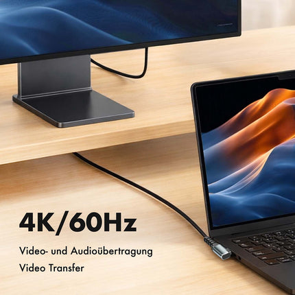 LogiLink USB-C to USB-C Cable 0.5 m, 90° Angled, 100W PD, Grey/Black, 4K 60Hz
