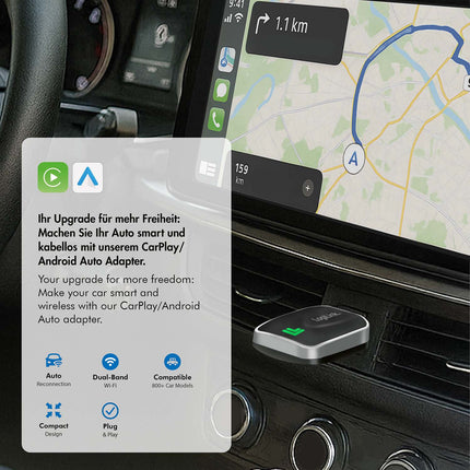 LogiLink Wireless CarPlay and Android Auto Adapter, Bluetooth 5.0, Black