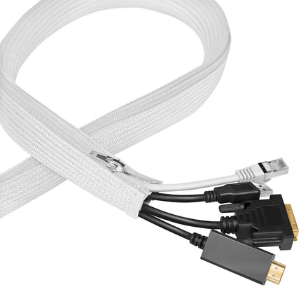 LogiLink Zip Cable Sleeve 50 mm x 5 m for Large Bundles, White, Braided