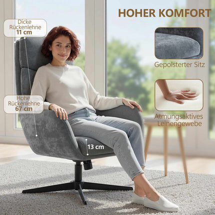 Lounge Chair with Ottoman, High Back, Metal Base, Gray