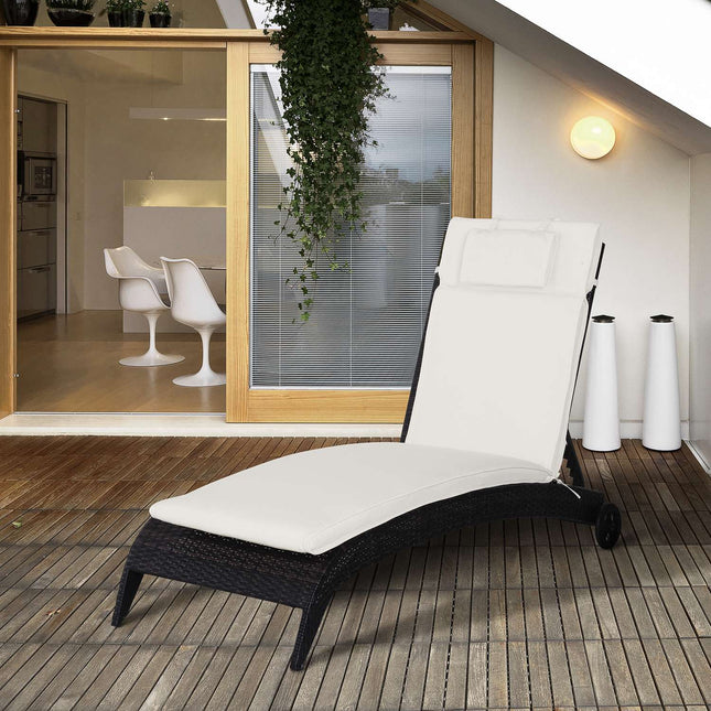 Cream white outdoor chair cushion, polyester, 198x53x5 cm