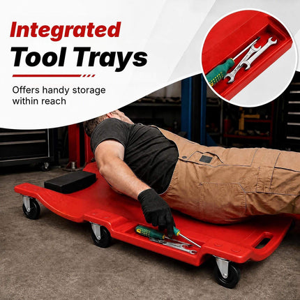 Low Profile Garage Creeper 101 cm with Padded Headrest, Red, 6 Swivel Casters