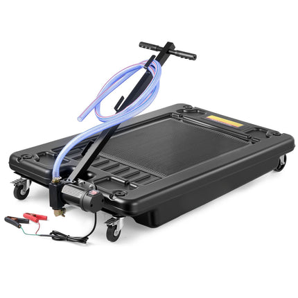 Low-Profile Rolling Oil Drain Pan, 17 Gal, Pump Hose