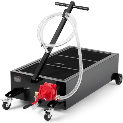 Low Profile Rolling Oil Drain Pan, 25 Gallon, Hand Pump