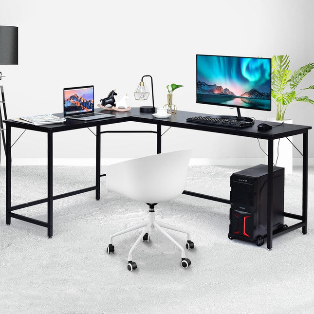 L-vormig computerbureau PC-hoekbureau hoekbureau zwart/natuur 168 x 125 x 74 cm - zwart