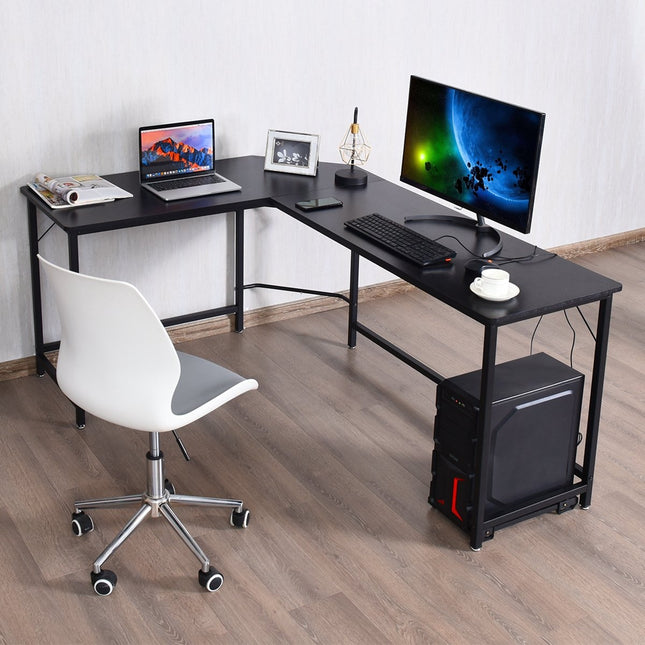 L-vormig computerbureau PC-hoekbureau hoekbureau zwart/natuur 168 x 125 x 74 cm - zwart
