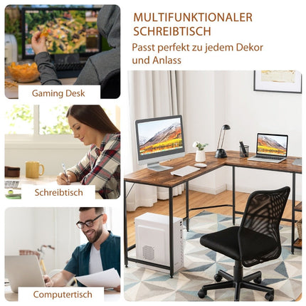 Psací stůl do L pro home office se 2 policemi 138 x 138 x 75.5 cm kávově hnědá + černá