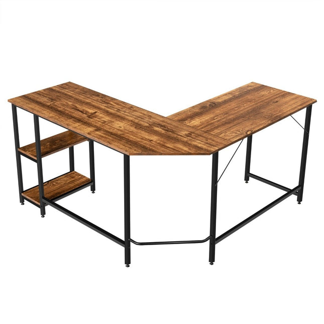 Psací stůl do L pro home office se 2 policemi 138 x 138 x 75.5 cm kávově hnědá + černá