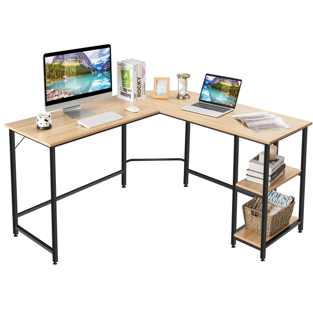 Psací stůl do L pro home office se 2 policemi 138 x 60 x 75 cm přírodní