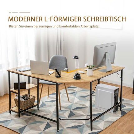 Psací stůl do L pro home office se 2 policemi 138 x 60 x 75 cm přírodní
